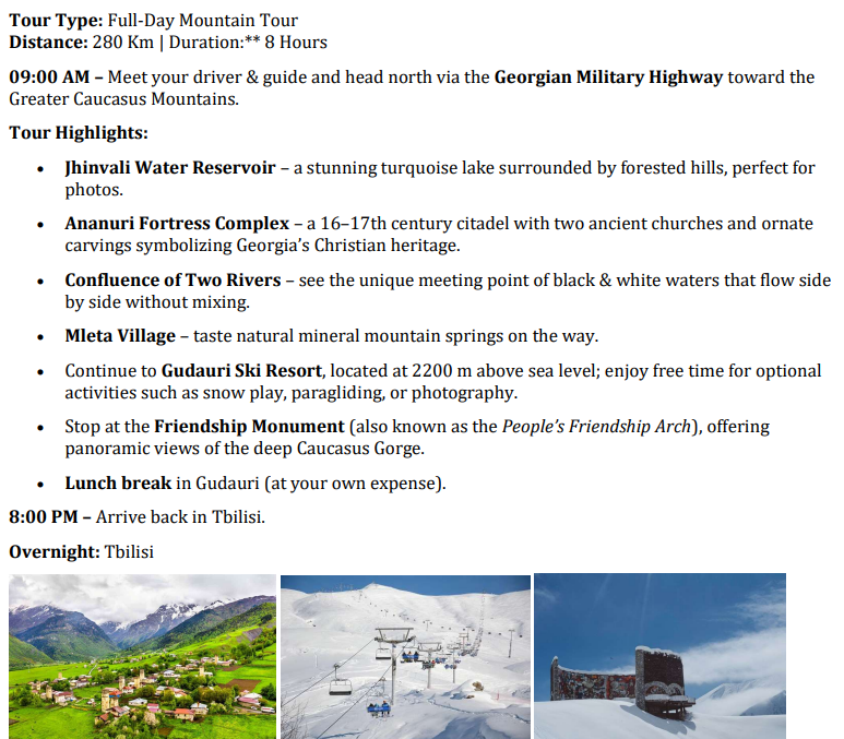 ANANURI – GUDAURI MOUNTAIN EXCURSION